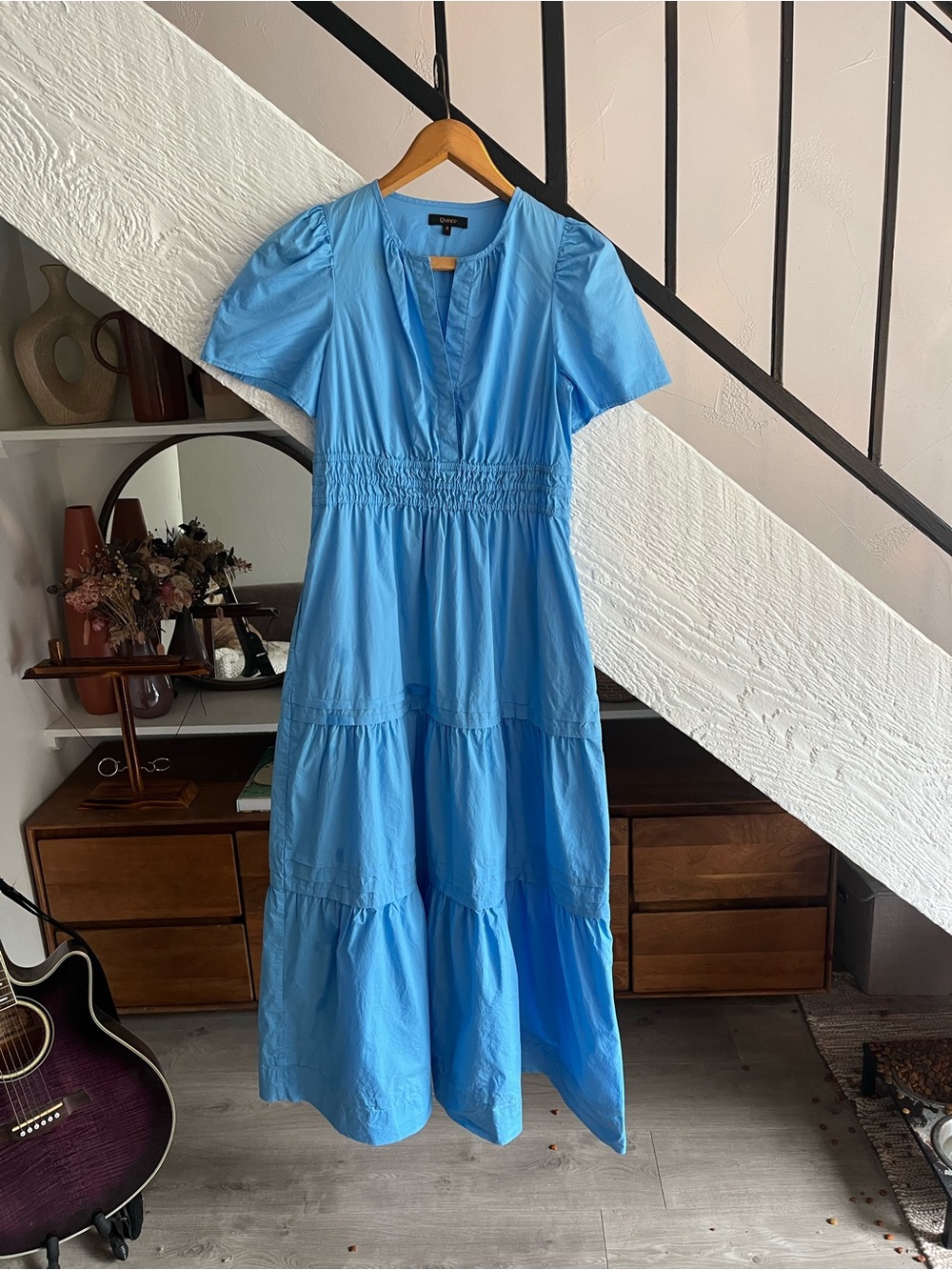 Quince 100% Organic Cotton Poplin Tiered Maxi Dress in True Blue